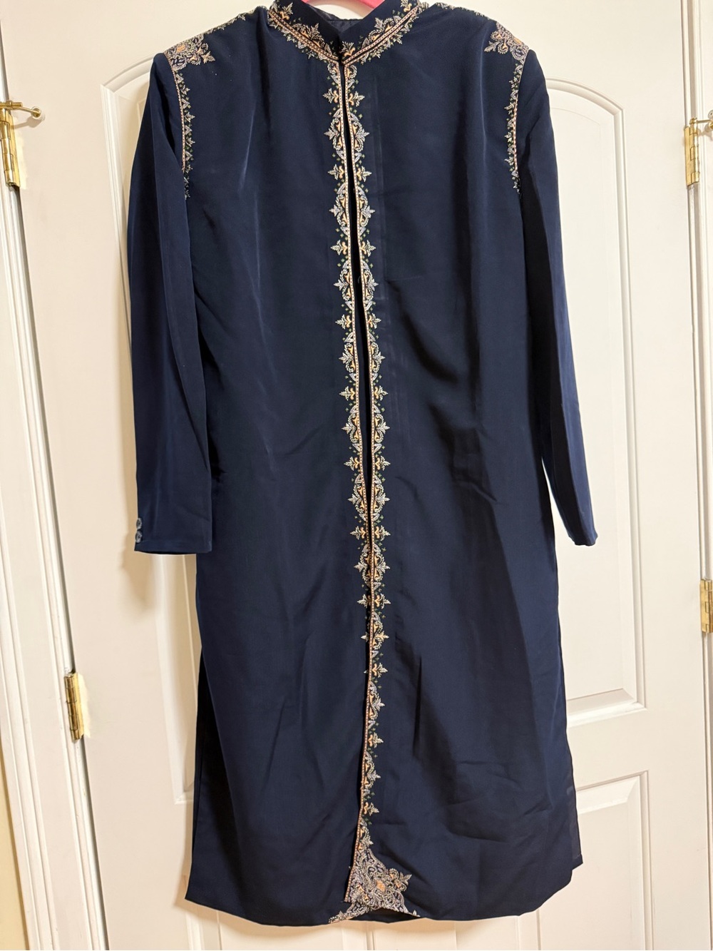 Men's Navy Embroidered Sherwani Long Sleeve